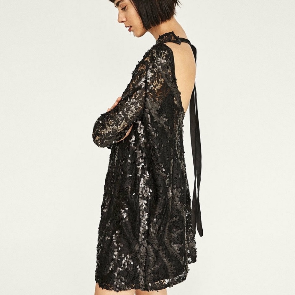 Zara Sequinned Black Mini Dress
